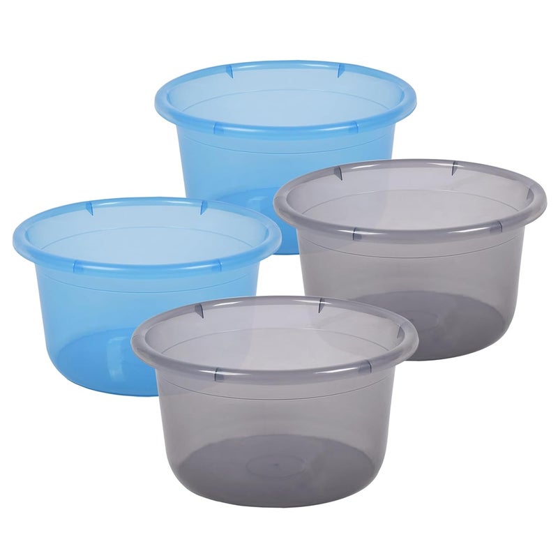 Kuber Industries Pack of 4 Bath Tub Multipurpose Bath Tub Tub for BathroomFeeding PanWashing Clothes Washing Tub Bathing Bathroom Tub 25 LTR Transparent Blue Gray - Image 1