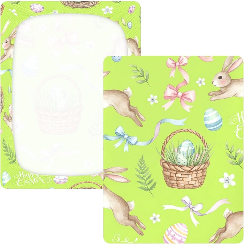 xigua Easter Bunny Baby Crib Sheets, Super Soft Combed Cotton Fitted Sheets, Breathable Skin-Friendly Baby Sheets for Standard Crib and Toddler Mattress & Playard, 39x27x5 Inch - Image 3