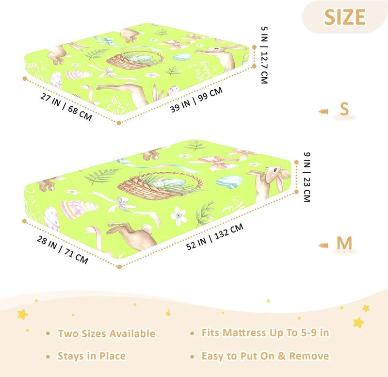 xigua Easter Bunny Baby Crib Sheets, Super Soft Combed Cotton Fitted Sheets, Breathable Skin-Friendly Baby Sheets for Standard Crib and Toddler Mattress & Playard, 39x27x5 Inch - Image 4