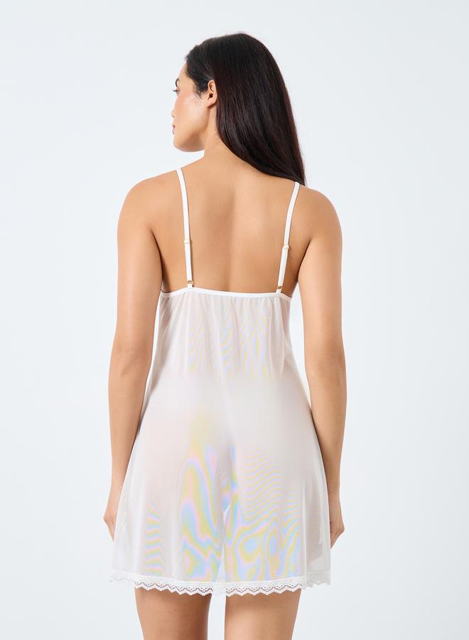 Take Two Lace Cup Mesh Slip Dress and Robe Set - Image 5