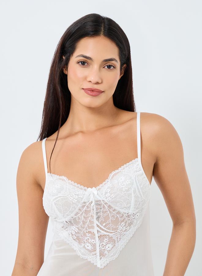 Take Two Lace Cup Mesh Slip Dress and Robe Set - Image 4
