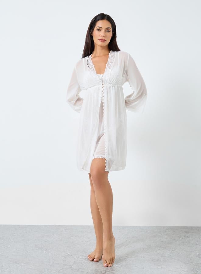 Take Two Lace Cup Mesh Slip Dress and Robe Set - Image 3