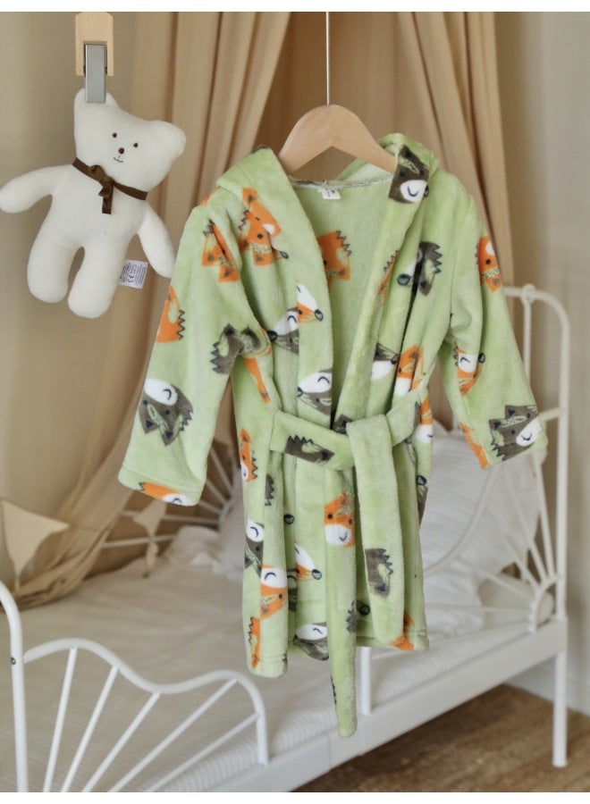 Children's Winter Coral Velvet Bathrobe For Boys And Girls Aged 2-5, Moisture-absorbing Bathrobe, Home Wear, Thickened And Warm Baby Pajamas
