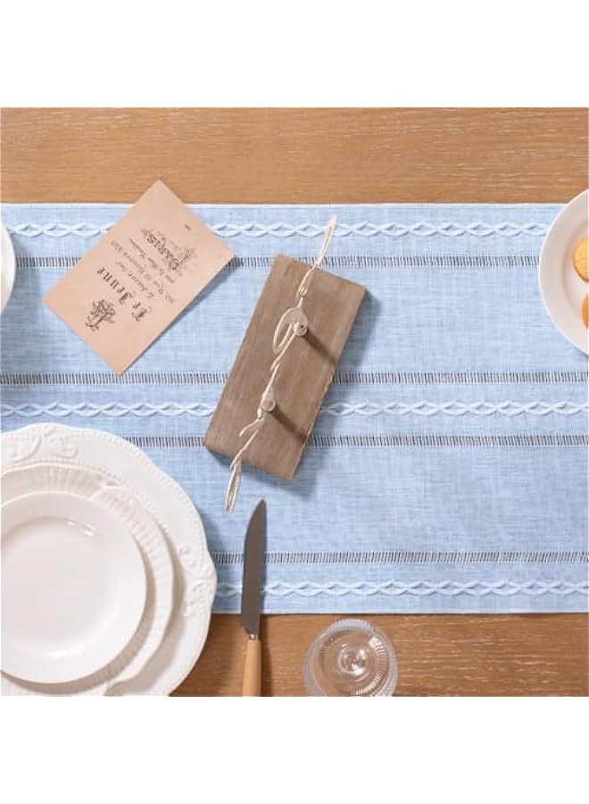 Farmhouse Table Runner 90 inches Macrame Woven Coffee Table Runner Cotton Rustic Fall Thanksgiving Table Runner with Tassels for Boho Home Decor Living Dining Room 13x90 inches Blue - Image 5