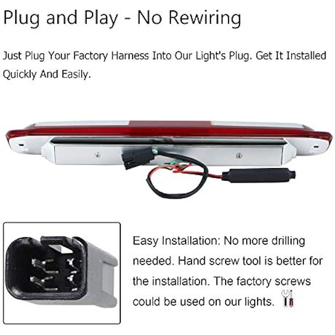 Tresound For 9907 Chevrolet Chevy Silverado Gmc Sierra 1500 2500 3500 Hd Classic Led Third 3Rd Brake Light Rear Cargo Lamp High Mount Stop Light Chrome Housing Red - Image 4