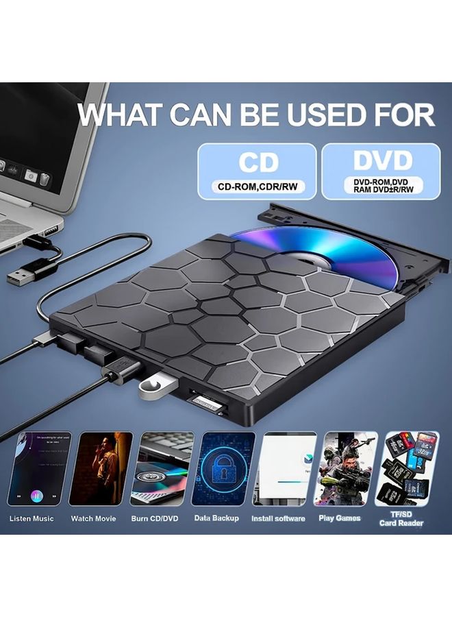 محرك أقراص CD DVD المحمول الخارجي USB 3.0 الرقيق للكمبيوتر المحمول وسطح المكتب وMac - Image 1