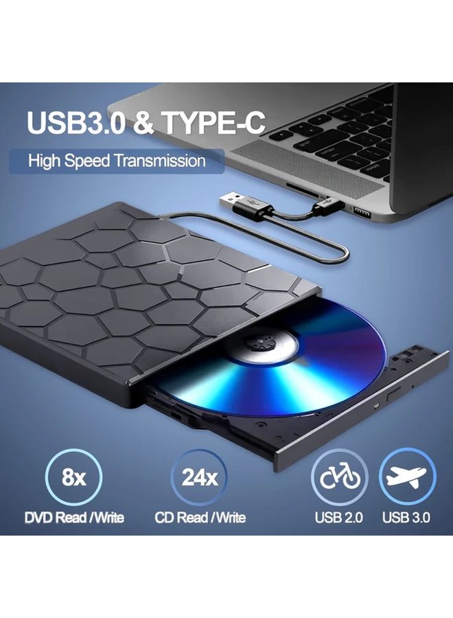 محرك أقراص CD DVD المحمول الخارجي USB 3.0 الرقيق للكمبيوتر المحمول وسطح المكتب وMac - Image 3