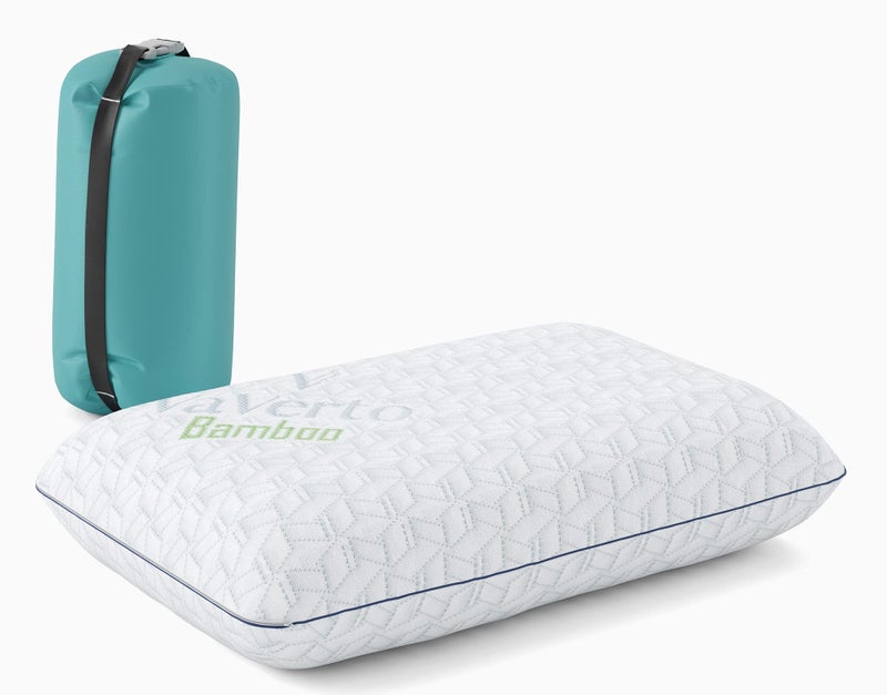 Vaverto Small Memory Foam Bed Pillow for Camping - Compressible Medium Firm, Breathable Cover, Machine Washable, Ideal Backpacking - Image 1