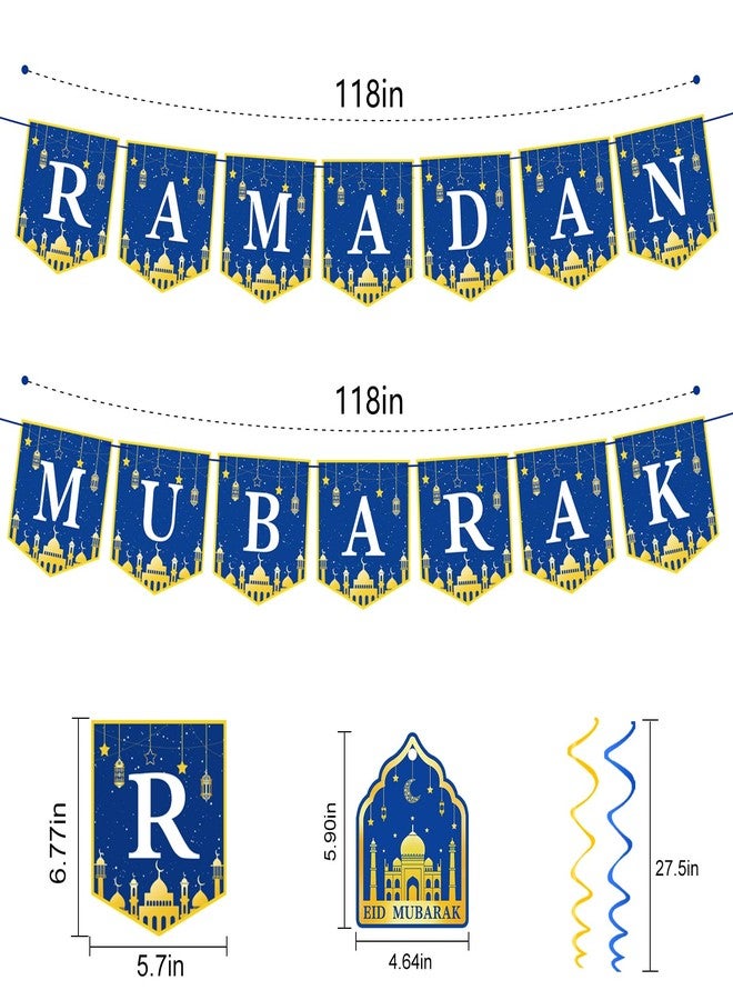 Labrostar 34Pcs Ramadan Decorations Pre-Assembled Mubarak Eid Kareem Muslim Banner Hanging Swirls Garland Decor Party Supplies Ramadan Decorations for Home - Image 4