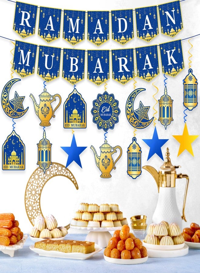 Labrostar 34Pcs Ramadan Decorations Pre-Assembled Mubarak Eid Kareem Muslim Banner Hanging Swirls Garland Decor Party Supplies Ramadan Decorations for Home - Image 3