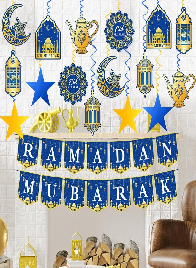 Labrostar 34Pcs Ramadan Decorations Pre-Assembled Mubarak Eid Kareem Muslim Banner Hanging Swirls Garland Decor Party Supplies Ramadan Decorations for Home - Image 2