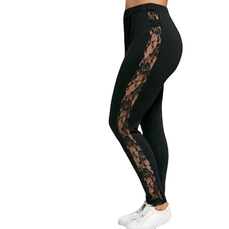 wish stepped into the new side lace stitching large size sports yoga nine points Yiwu leggings A5043 black XXXL - Image 4