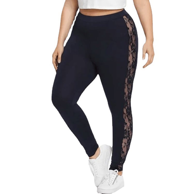 wish stepped into the new side lace stitching large size sports yoga nine points Yiwu leggings A5043 black XXXL - Image 1