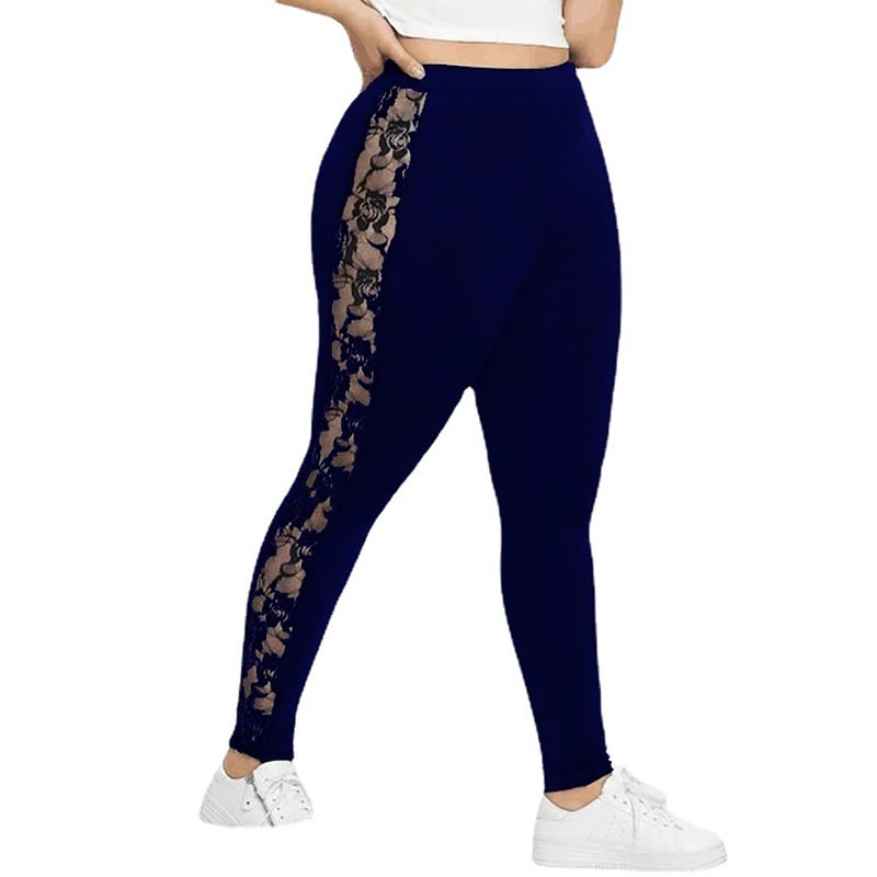 wish stepped into the new side lace stitching large size sports yoga nine points Yiwu leggings A5043 black XXXL - Image 2