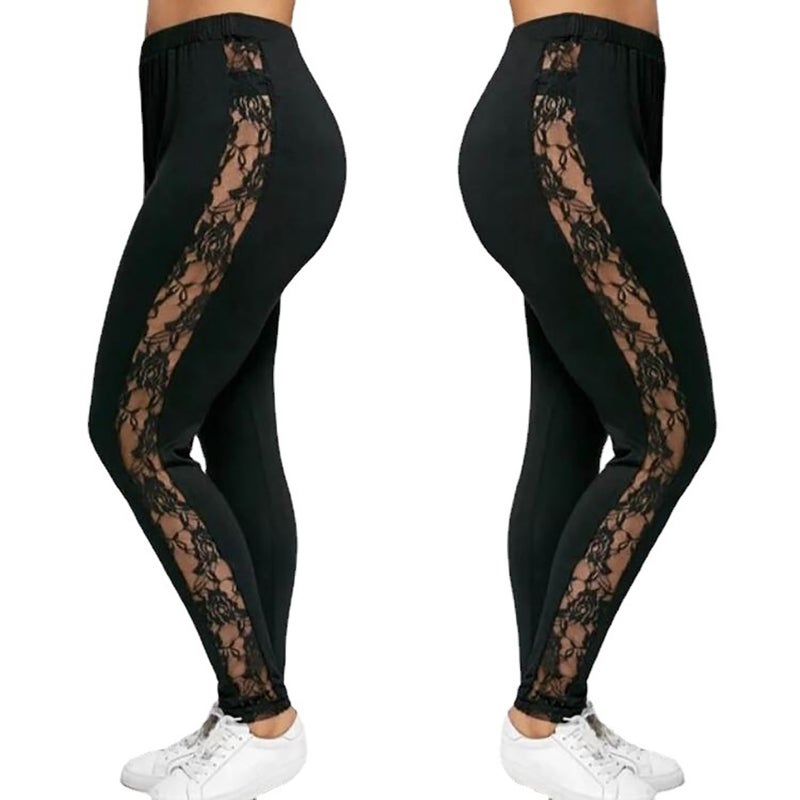 wish stepped into the new side lace stitching large size sports yoga nine points Yiwu leggings A5043 black XXXL - Image 5