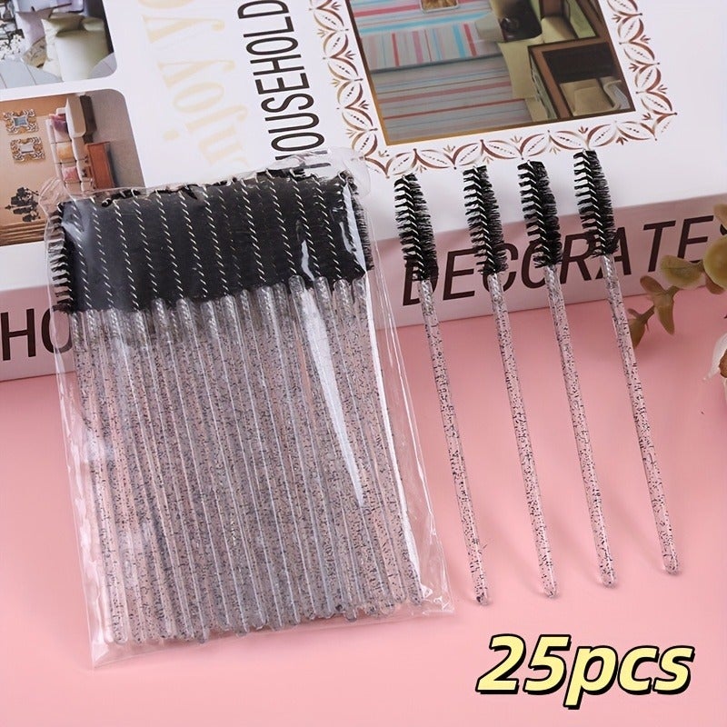 25pcs Crystal Rod Mascara & Eyebrow Brush Set - Multi-Color, Includes Comb, Spiral Brush, and Eyebrow Comb - Image 4