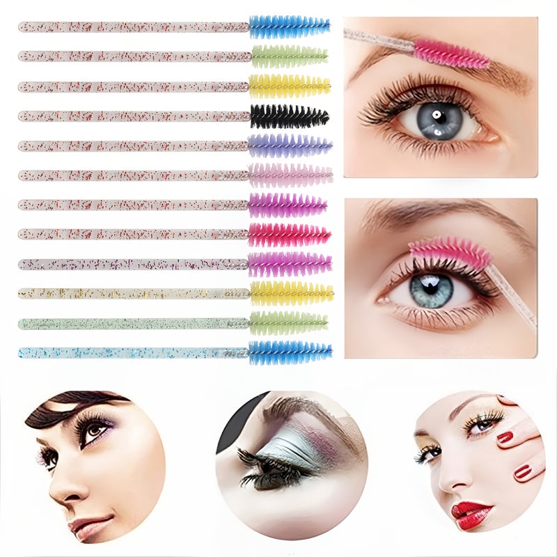 25pcs Crystal Rod Mascara & Eyebrow Brush Set - Multi-Color, Includes Comb, Spiral Brush, and Eyebrow Comb - Image 2
