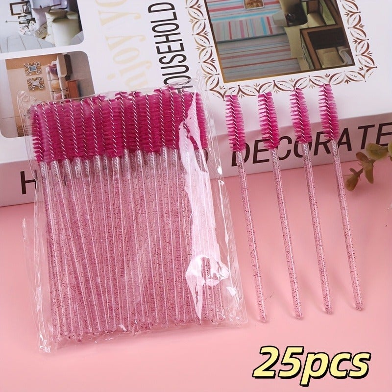 25pcs Crystal Rod Mascara & Eyebrow Brush Set - Multi-Color, Includes Comb, Spiral Brush, and Eyebrow Comb - Image 1