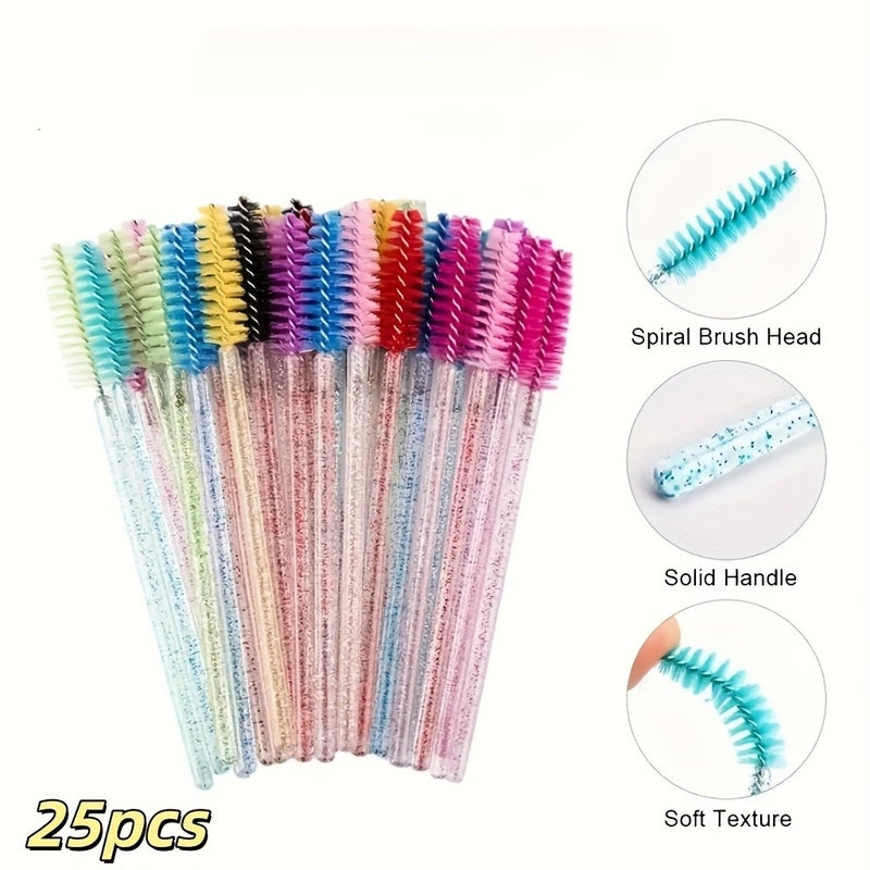 25pcs Crystal Rod Mascara & Eyebrow Brush Set - Multi-Color, Includes Comb, Spiral Brush, and Eyebrow Comb - Image 5