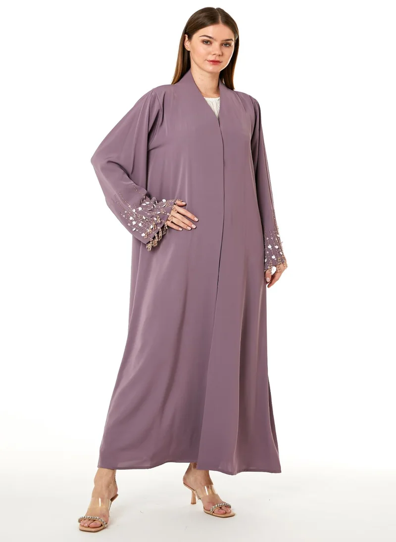 Moistreet  Purple Korean Nida Hand Embellished Abaya for Women | Best Price UAE