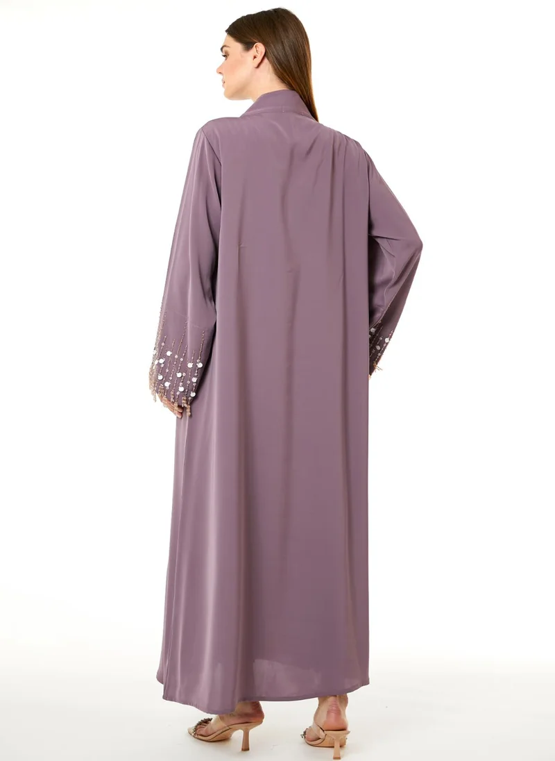 Moistreet  Purple Korean Nida Hand Embellished Abaya for Women | Best Price UAE