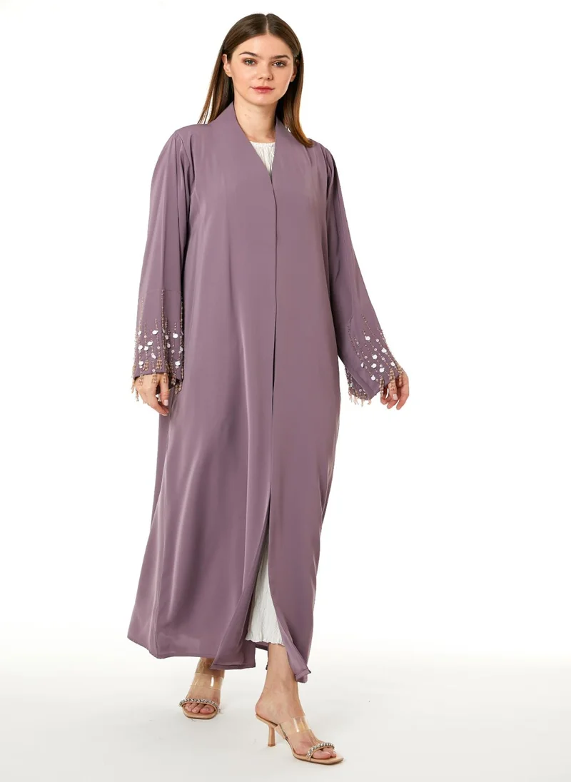 Moistreet  Purple Korean Nida Hand Embellished Abaya for Women | Best Price UAE