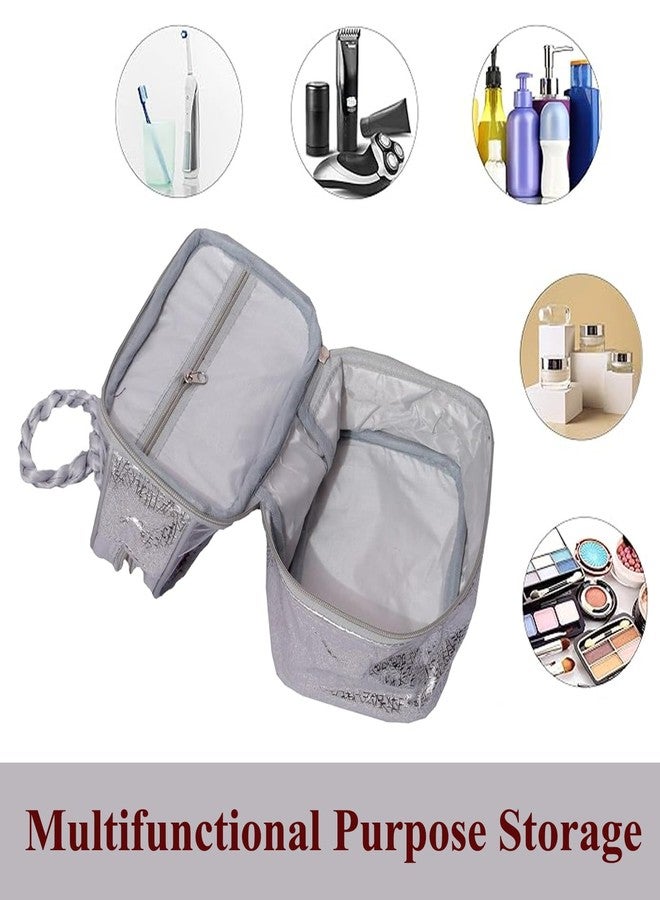 كوبير إندستريز مجموعة مكياج من كوبر إندستريز | حقيبة مستحضرات تجميل بنقشة تشوتي | مجموعة مستحضرات تجميل مزدوجة الطبقات | مجموعة مجوهرات سفر مغلفة | مجموعة مكياج أنيقة بمقبض | عبوة من قطعتين | فضي - Image 4