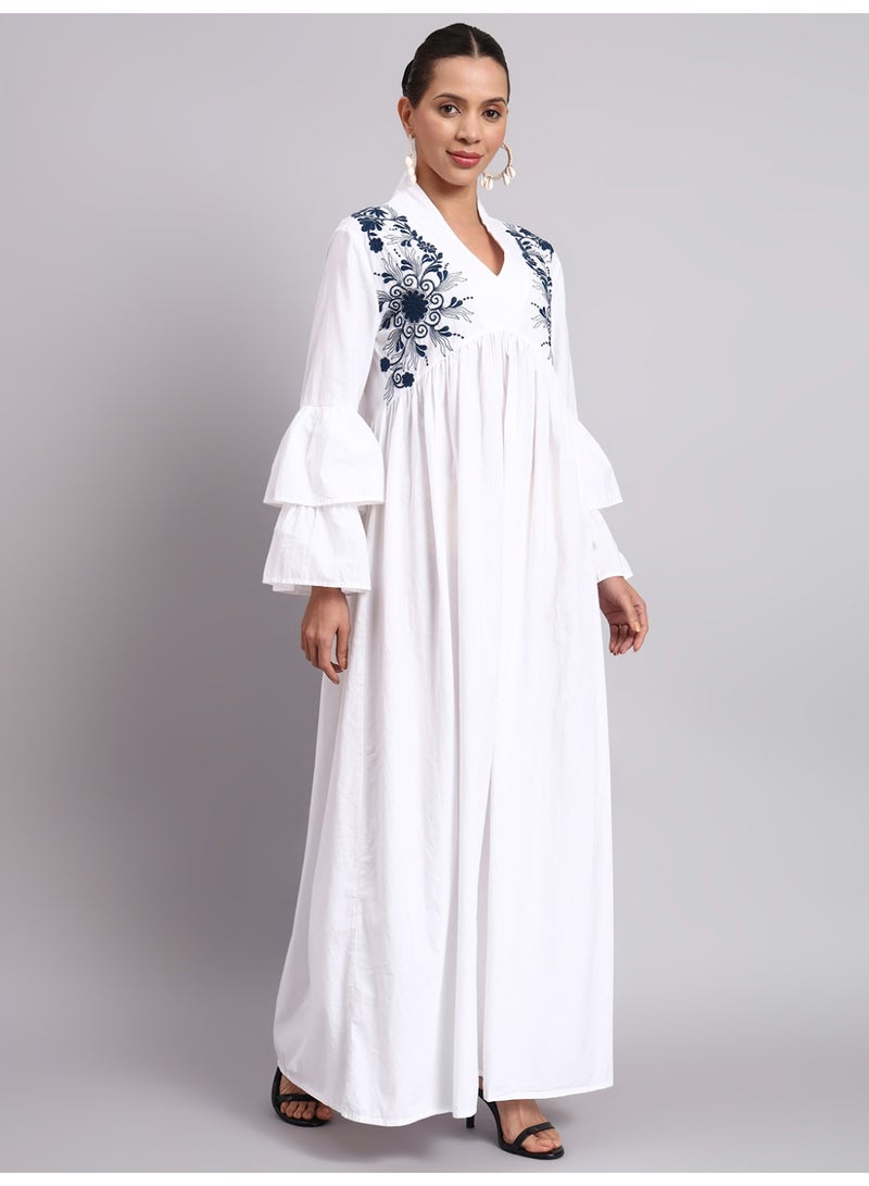 الايا جلابية نسائية قطنية مطرزة بأكمام جرس - AL3697B - Image 4