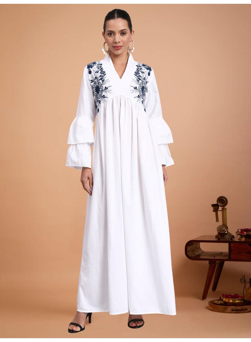 الايا جلابية نسائية قطنية مطرزة بأكمام جرس - AL3697B - Image 1