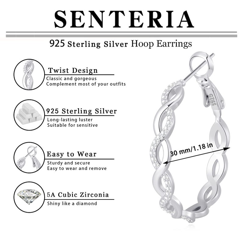Senteria 925 Sterling Silver Earrings Hoops for Women Lightweight Twisted Hoop Earrings With Cubic Zirconia Hypoallergenic Hoops Earrings (30MM) - Image 4