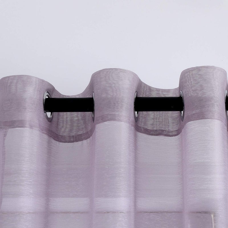 DONREN Purple Sheer Curtains 84 Inches Long Ring Top Window Treatment Luxury Textured Sheer Drapes for Bedroom Lavender Purple 2 Panels - Image 3