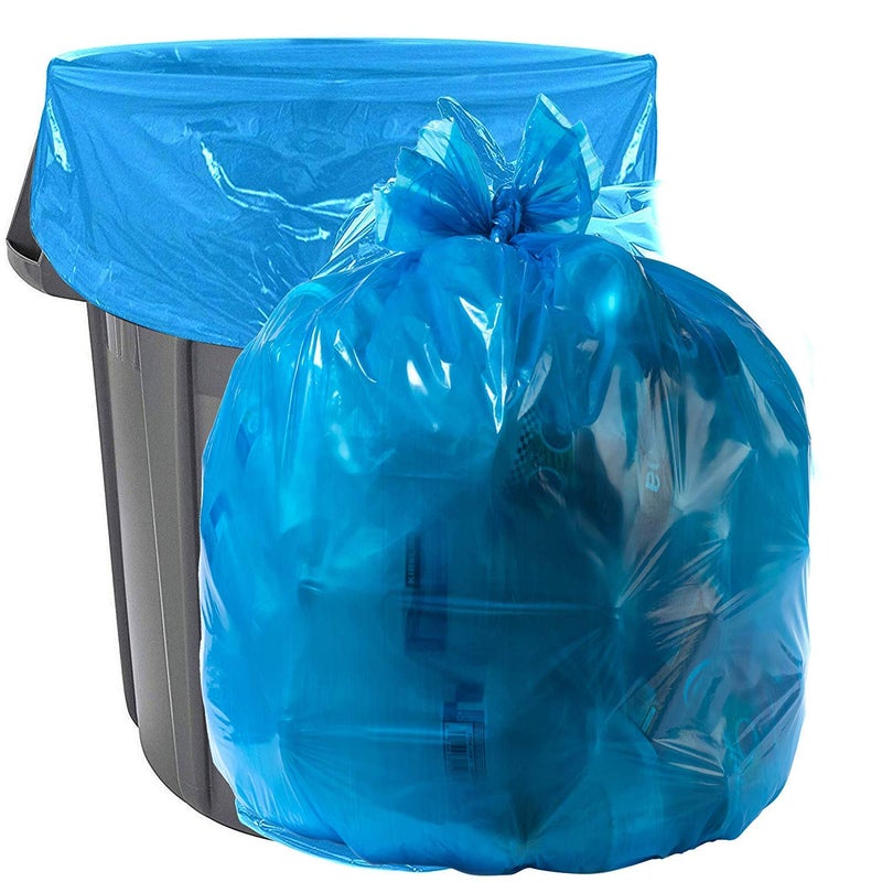 Aluf Plastics H-RBL39 33 Gallon Blue Trash Bags - (Pack of 100) - 1.2 MIL - Garbage or Recycling Bags 33" x 39" - Large Plastic Can Liners - for Industrial, Home, Contractor, Recycling - Image 1