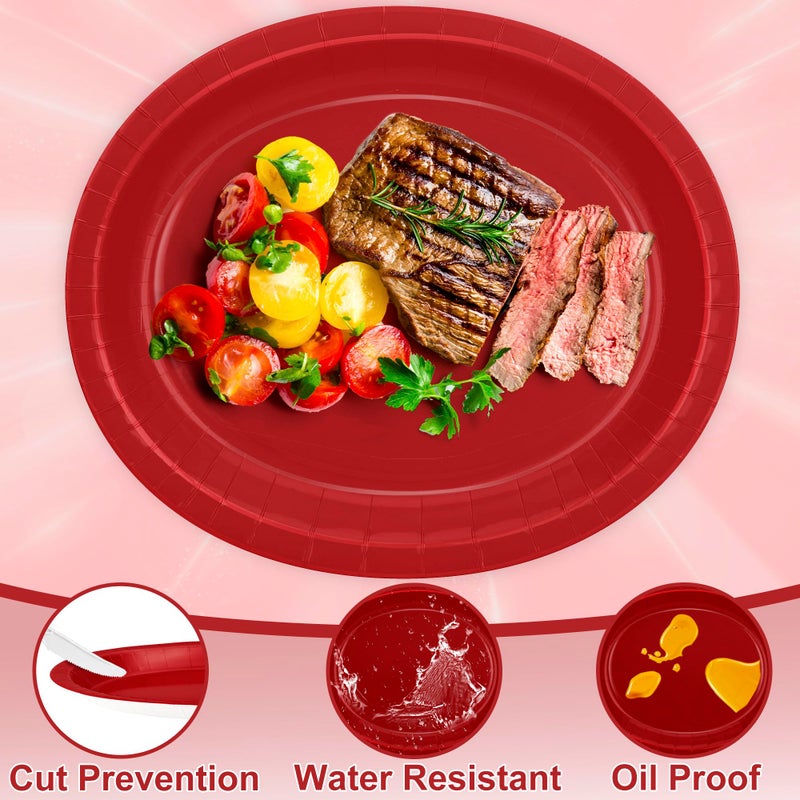 QZYL 50 Pcs Party Decorations, 12.2'' X 10.2'' Oval Large Paper Plates, Red Disposable Heavy Duty Paper Plates for Birthday Party, Wedding, Picnic, Barbecue, Holiday - Image 3