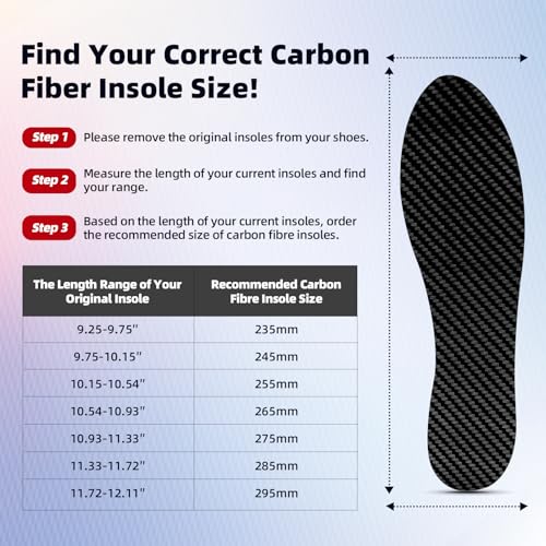LARXREHY Carbon Fiber Insole for Men Women 1 Pair 15mm Thick Rigid Shoe Insert for Mortons Toe Turf Toe Hallux Rigidus Arthritis Alternative to Post Op Shoe245mm - Image 5