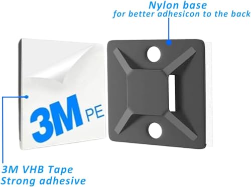 Allwin 3/4" Zip Tie Mounts - 60 PCS Self Adhesive Cable Tie Mounts Wire Cable Anchors Squares Holders for Cable Management Outdoor Indoor (Black, 60PCS- 3/4INCH) - Image 2
