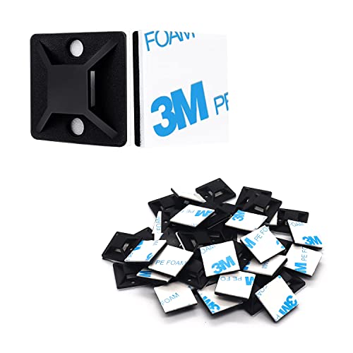 Allwin 3/4" Zip Tie Mounts - 60 PCS Self Adhesive Cable Tie Mounts Wire Cable Anchors Squares Holders for Cable Management Outdoor Indoor (Black, 60PCS- 3/4INCH) - Image 1