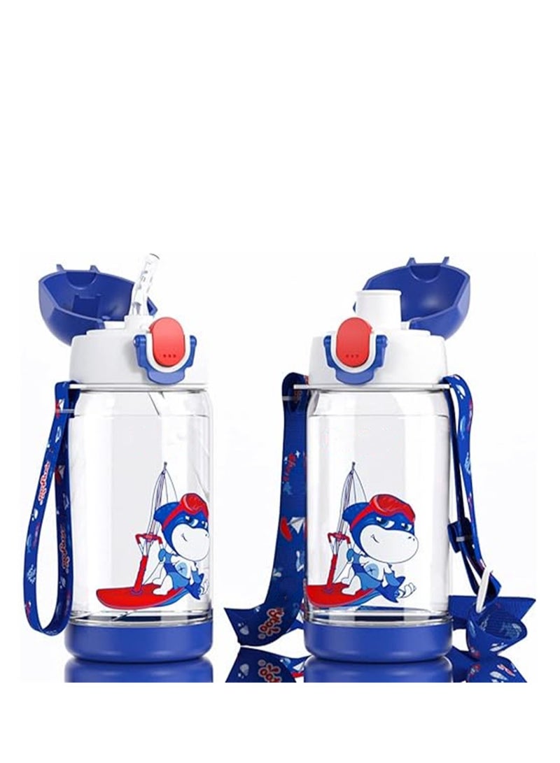 SYOSI Kids Water Bottle with Straw, BPA Free, Flip Nozzle, Child Water bottle with Two Lids, Carry Loop Lightweight, Leak-Proof, 500ml Drinking Bottle, Kid School Girls Boys Sports Bottles, 1 Pcs - Image 1