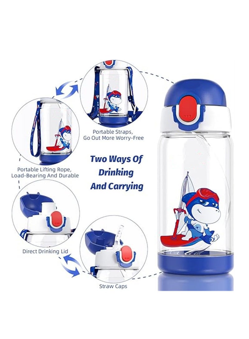 SYOSI Kids Water Bottle with Straw, BPA Free, Flip Nozzle, Child Water bottle with Two Lids, Carry Loop Lightweight, Leak-Proof, 500ml Drinking Bottle, Kid School Girls Boys Sports Bottles, 1 Pcs - Image 3