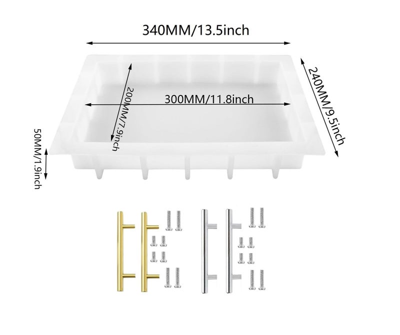 ModWgGuo Resin Tray Molds Silicone, 13.5" Large Rectangle Deep Tray Resin Mold & Gold and Silver Handle, Shiny Silicone Tray Board Table Mold for Resin, Floral Preservation Bouquet Resin Mold - Image 2