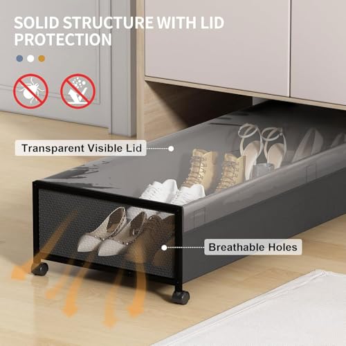Eastherry Under Bed Storage Containers with Wheels Large Underbed Shoes Blankets Clothes Toy Storage Drawers for College Dorms Bedrooms Nursery Rooms Organization (Black 2 Pack, 7.5in height(36"x16.6"x7.48")) - Image 5