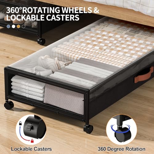Eastherry Under Bed Storage Containers with Wheels Large Underbed Shoes Blankets Clothes Toy Storage Drawers for College Dorms Bedrooms Nursery Rooms Organization (Black 2 Pack, 7.5in height(36"x16.6"x7.48")) - Image 3