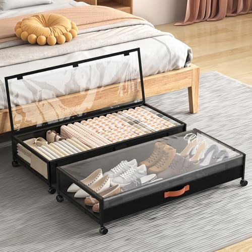 Eastherry Under Bed Storage Containers with Wheels Large Underbed Shoes Blankets Clothes Toy Storage Drawers for College Dorms Bedrooms Nursery Rooms Organization (Black 2 Pack, 7.5in height(36"x16.6"x7.48")) - Image 1