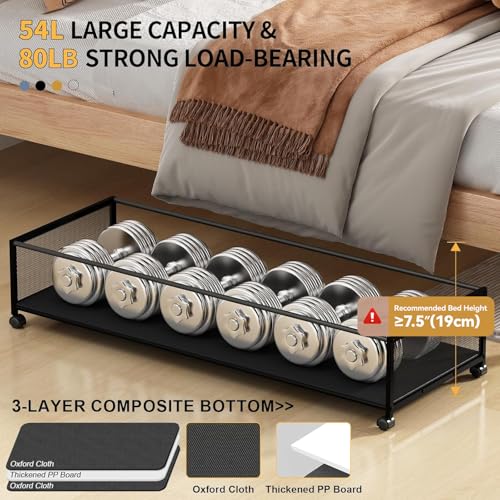 Eastherry Under Bed Storage Containers with Wheels Large Underbed Shoes Blankets Clothes Toy Storage Drawers for College Dorms Bedrooms Nursery Rooms Organization (Black 2 Pack, 7.5in height(36"x16.6"x7.48")) - Image 4