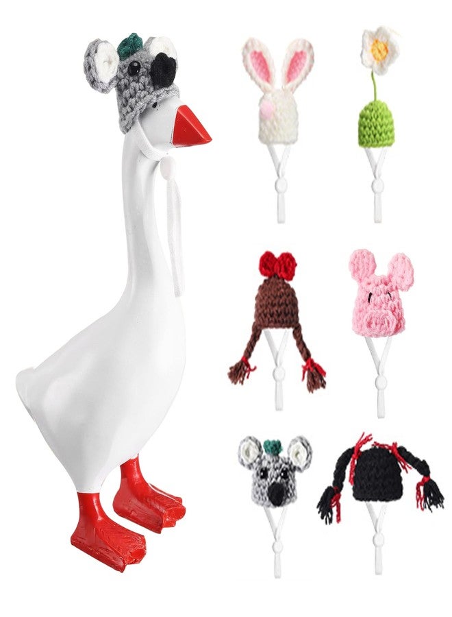 YIHAOSSING 6 Pcs Mini Knitted Hats,7 Inch Mini Desk Goose Outfits Hat with Adjustable Strap Desk Goose Decor Hat Accessory Headwear for Statue Key Holder (Goose Not Included) - Image 1