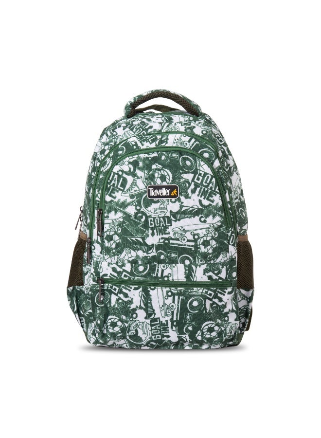 Walkman 18 Inch School Backpack with Multiple Pockets, Padded Shoulder Straps, Breathable Back Panel, Sporty Graphic Design, Green, TR3371
