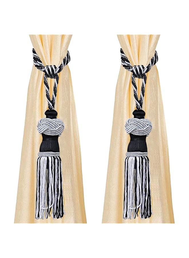 Kuber Industries Polyester 2 Pieces Curtain Tie Back Tassel Set Black Ctktc29386 - Image 1