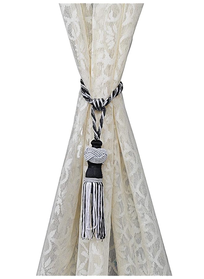 Kuber Industries Polyester 2 Pieces Curtain Tie Back Tassel Set Black Ctktc29386 - Image 3