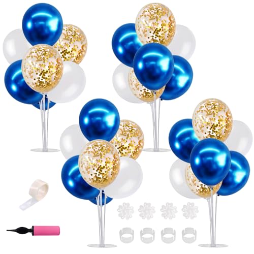 TONIFUL 4 Set White Blue Gold Balloon Centerpieces for TableBalloon Bouquet Kit for RetirementBaby Boy Baptism PartyClass of 2026 Graduation DecorationBirthday Decorations - Image 1