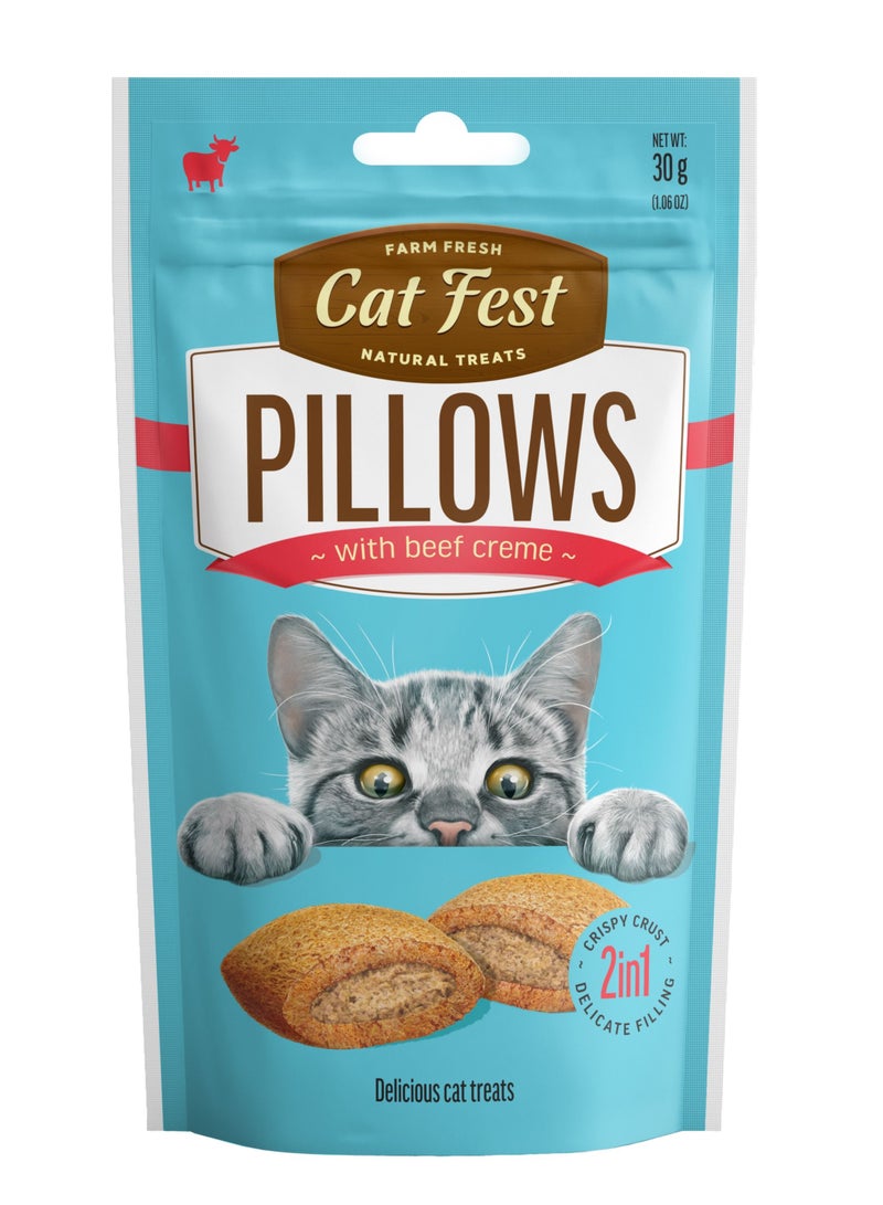 Cat Fest Cream Pillows Beef Cat Treats – Crispy & Soft Filling for Dental Health – High-Protein, Tasty Snack for Cats – 30g Pack - Image 1