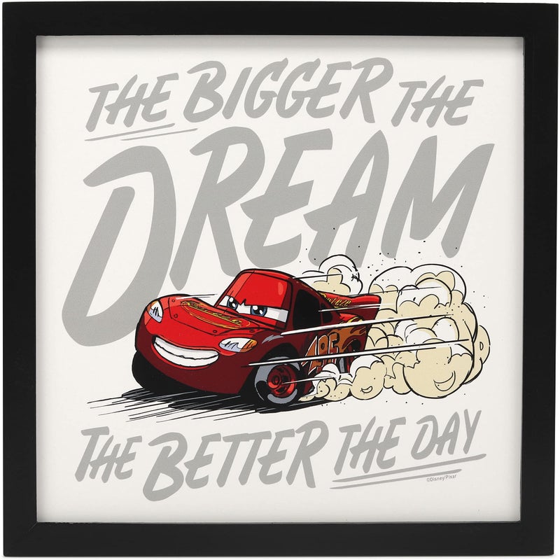 Open Road Brands Disney Pixar Cars Lightning McQueen Framed Wall Decor - The Bigger The Dream, The Better The Day - Image 1